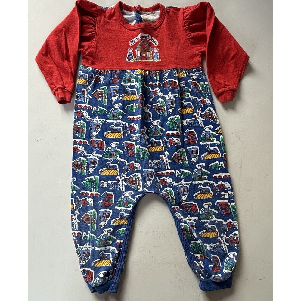 Vintage Kids Spencer's Country Bunny Romper Sz 24M Home Sweet Home Cottagecore